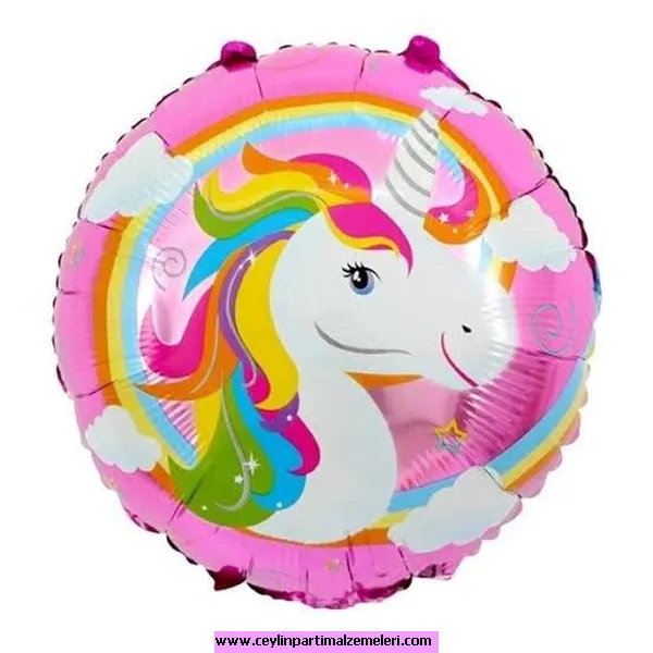 Unicorn 18 İnç Yuvarlak Folyo Balon